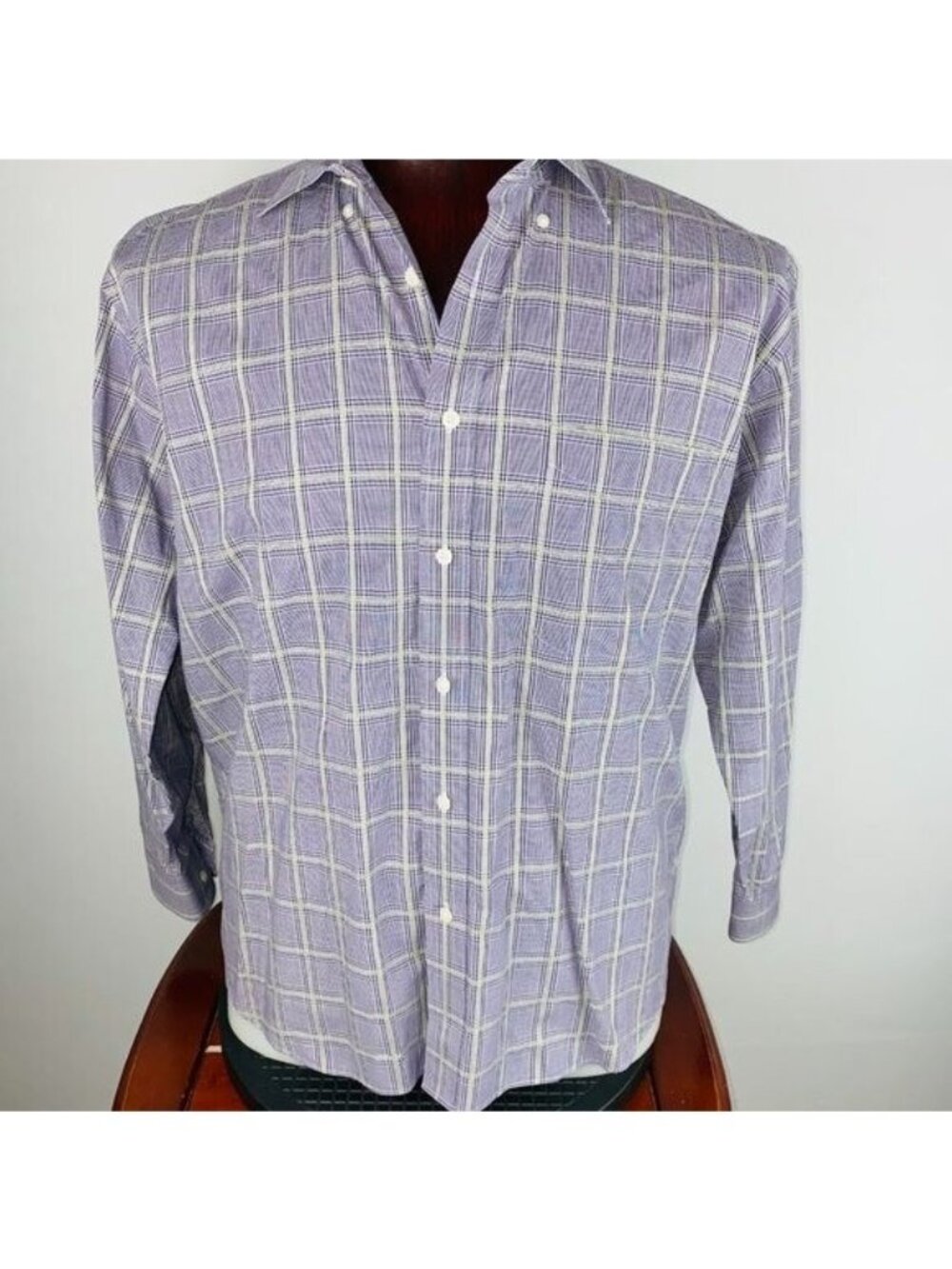 Alan Flusser Mens Shirt Green Purple Houndstooth Plaid Long Sleeve Shirt M